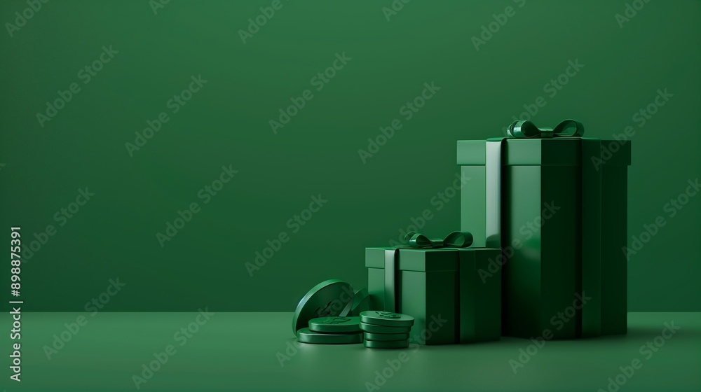 Green Gift Boxes with Black Ribbons and Bows Green Gift Boxes with Black Ribbons and Bows