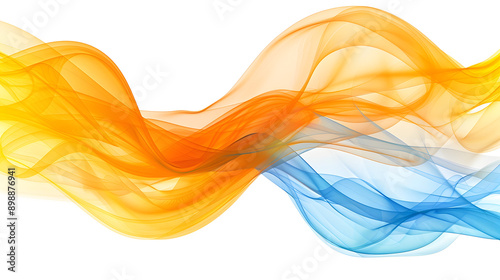 abstract waves of orange, yellow, and blue waves bold graphic illustration -  isolated on white background, space for captions, png © Pixel Prophet