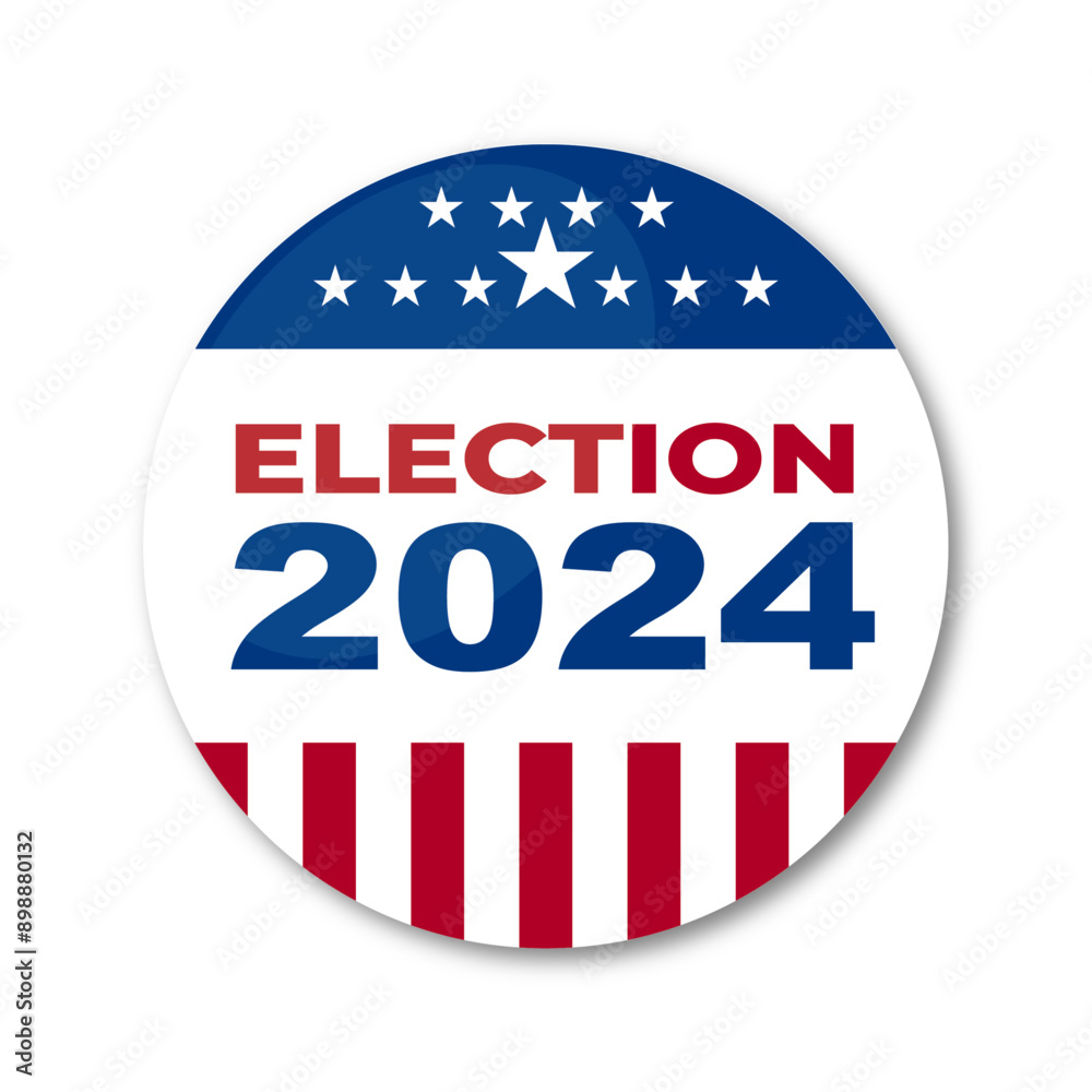 Election 2024. Badge for the 2024 American presidential election. US American flag patriotic background. Vector illustration. 