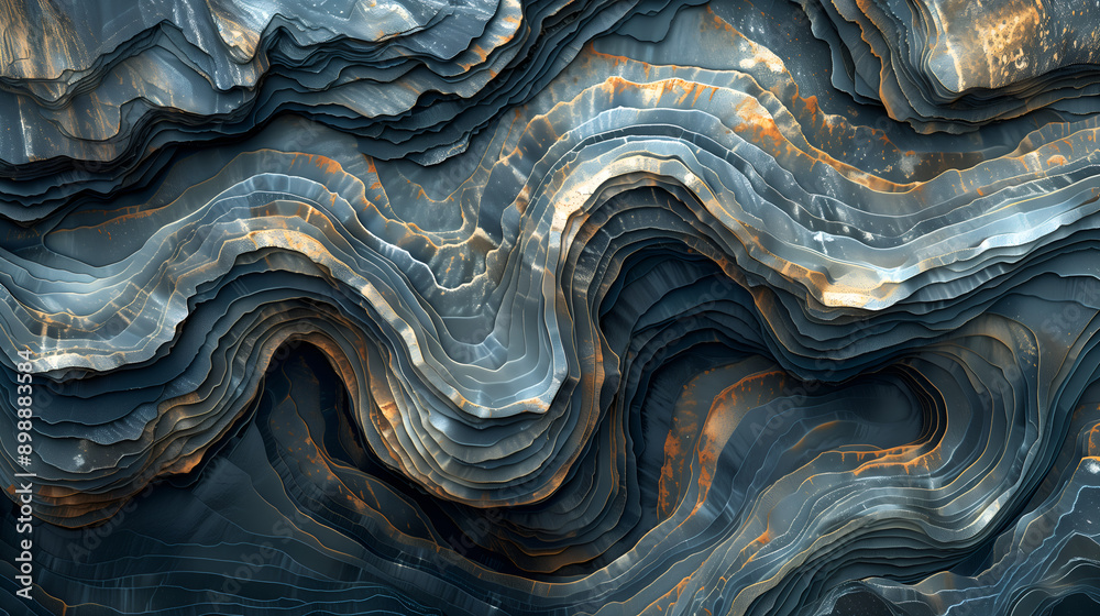 Geological rock formation showcasing intricate layers and textures. Natural patterns and colors of the rock, with swirls of blue, gray, and hints of brown. Geological rock formation showcasing intricate layers and textures. Natural patterns and colors of the rock, with swirls of blue, gray, and hints of brown.