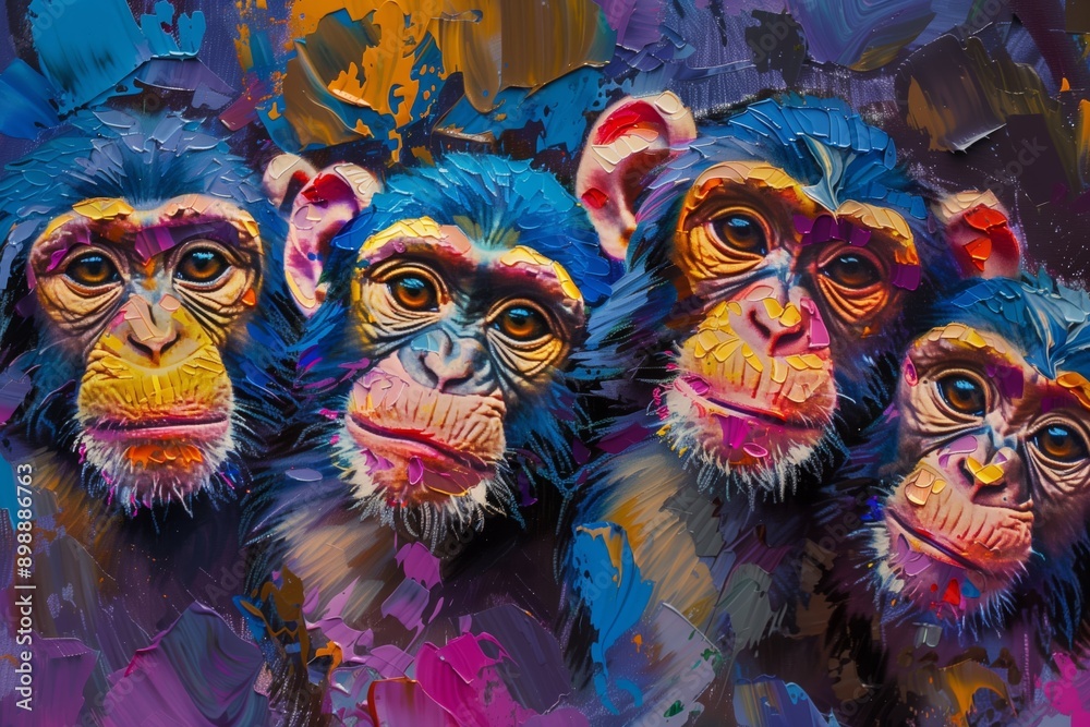 Obraz premium Abstract Smiling Monkeys Palette Knife Painting Generative Illustration