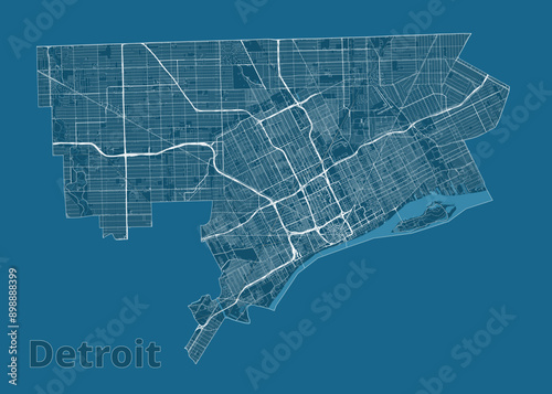 Detroit, Michigan, USA artistic blueprint map poster