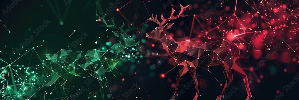 Abstract Christmas background with red and green geometric reindeer shapes Abstract Christmas background with red and green geometric reindeer shapes