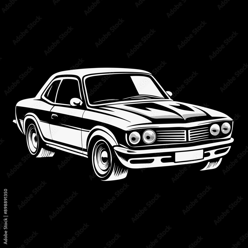 Obraz premium Classic Vintage Car Vector T-shirt Print in Black and White