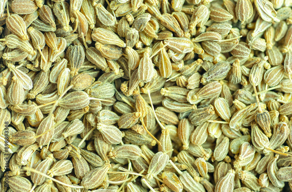Macrophotography of many fennel seeds seen from the top Macrophotography of many fennel seeds seen from the top