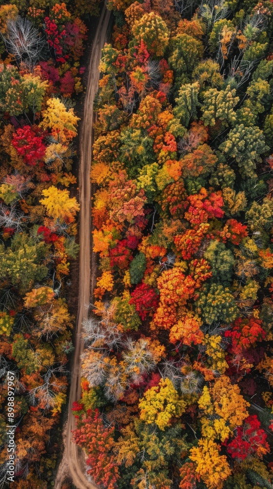 Aerial Panorama of Vibrant Autumn Forest and Dirt Roads Aerial Panorama of Vibrant Autumn Forest and Dirt Roads