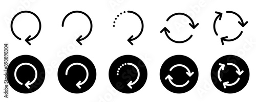 Refresh, reset or restart vector icon set. update button. reload, replay, repeat, redo, rotate web symbol collection.