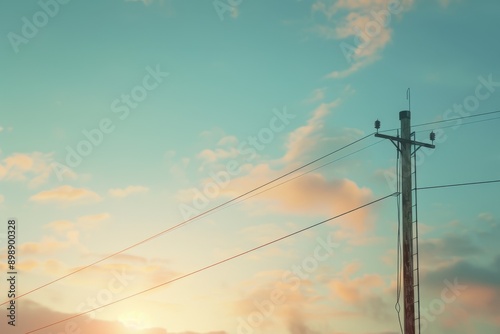 Photorealistic beautiful high voltage lines poles Generative AI