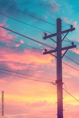 Photorealistic beautiful high voltage lines poles Generative AI