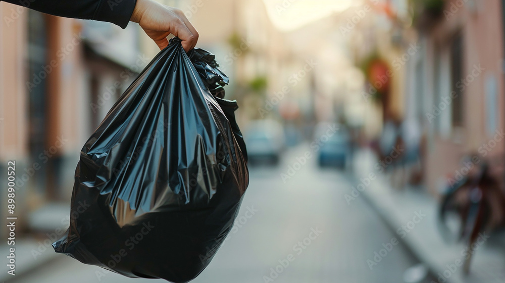 Obraz premium hand throws out garbage in a bag