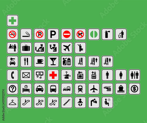 Public symbols. DOT pictograms symbols. Department of Transportation Pictograms