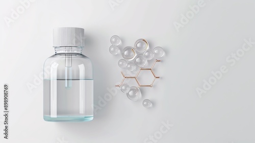 Illustrated chemical structure of hyaluronic acid with NAG and amino acids, skincare innovation, detailed breakdown