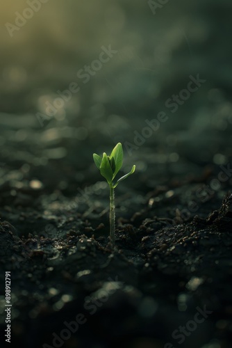 A sprout that is poking up through the earth