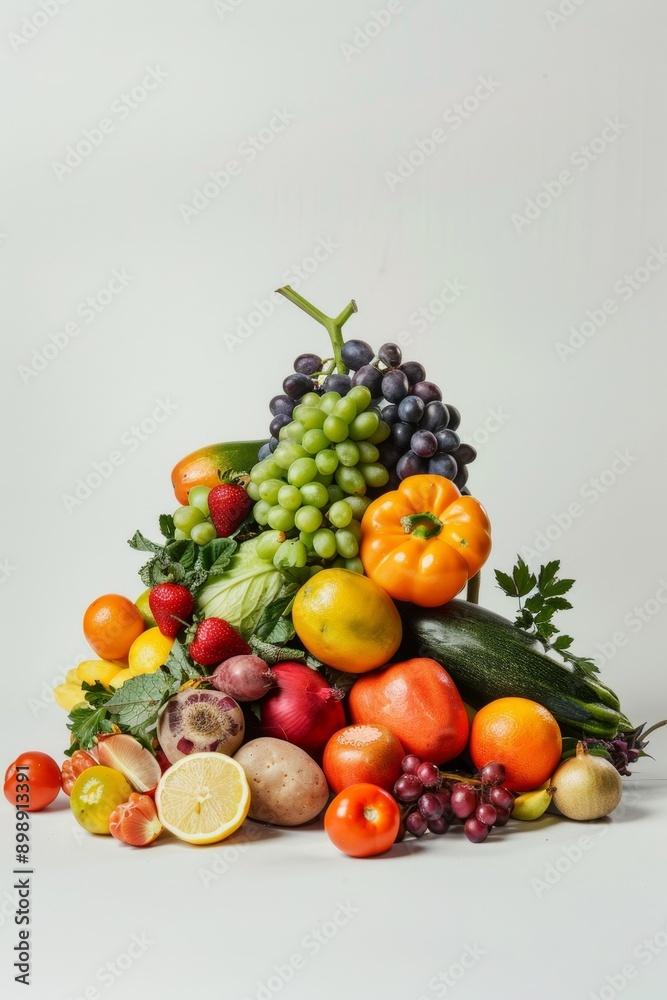 Delicious Natural Bio vegetables and fruits on a white background Generative AI Delicious Natural Bio vegetables and fruits on a white background Generative AI