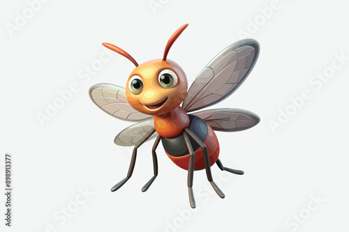 Cartoon insects and animals flying happily with a bee, mosquito, ant, butterfly, and dragonfly in a cute and funny nature scene