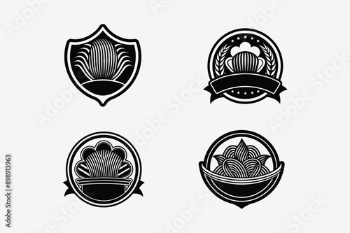 Vintage shield with wings and ribbon design, emblem, badge, and banner with gold accents