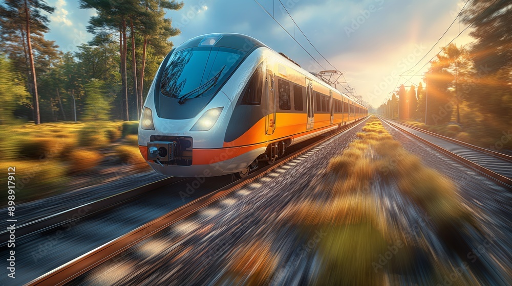 Naklejka premium Modern Train in Motion, Ideal for Transportation and Travel Themes