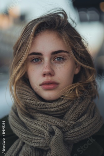 a street photo of a young lady Generative AI