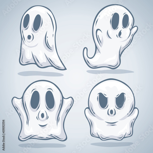 cute cartoon style illustrated ghosts for designers