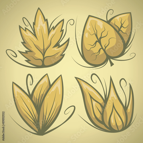 cartoon style autumn leaves illustrated for designers