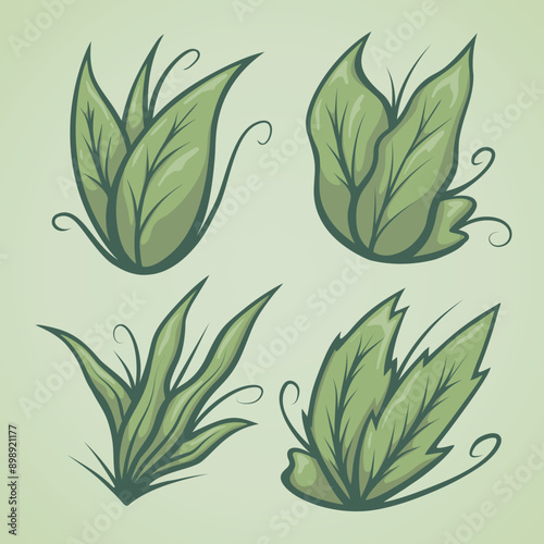 green tree leaves cartoon style illustration for designers
