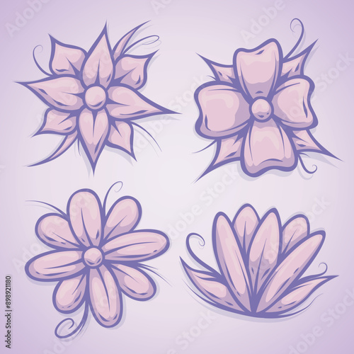 cartoon style pink flowers illustrated for designers