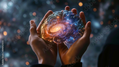 Galaxy-Lit Brain in Hands