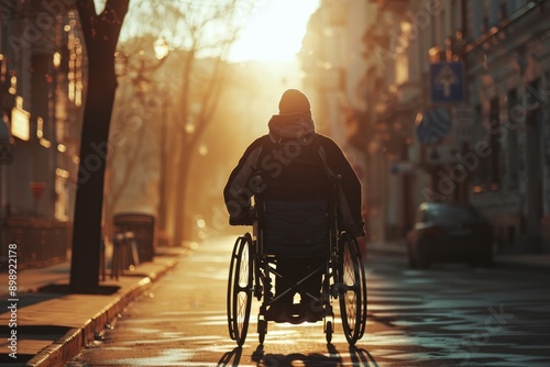 A wheelchair-ridden disabled person crosses the street. Generative AI