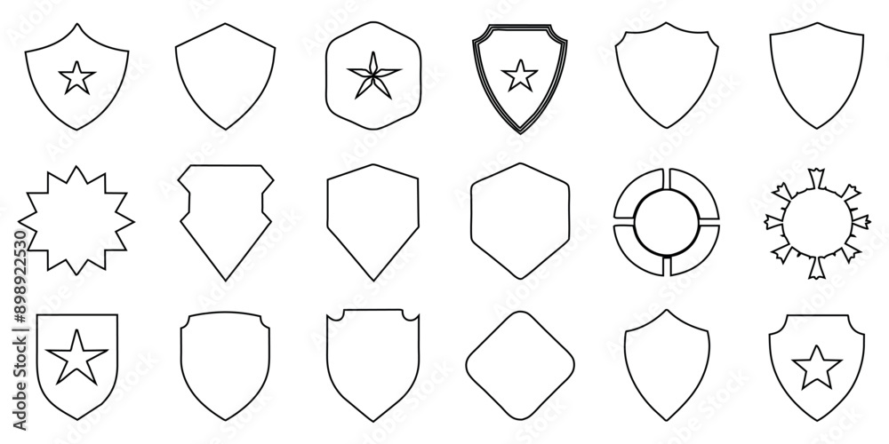 Beautiful assortment of shields with line silhouettes. Line badges form label collections in soccer, law enforcement, the military, and other domains.
Beautiful assortment of shields with line silhouettes. Line badges form label collections in soccer, law enforcement, the military, and other domains.