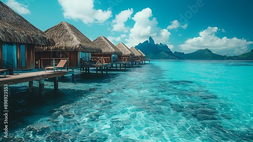 Luxury bungalows over turquoise and crystal clear water © Ivan