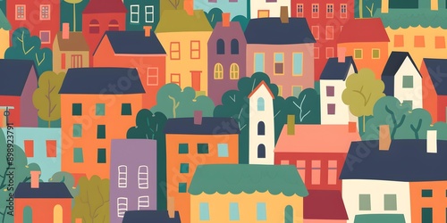 Colorful Houses Illustration, Cartoon Style