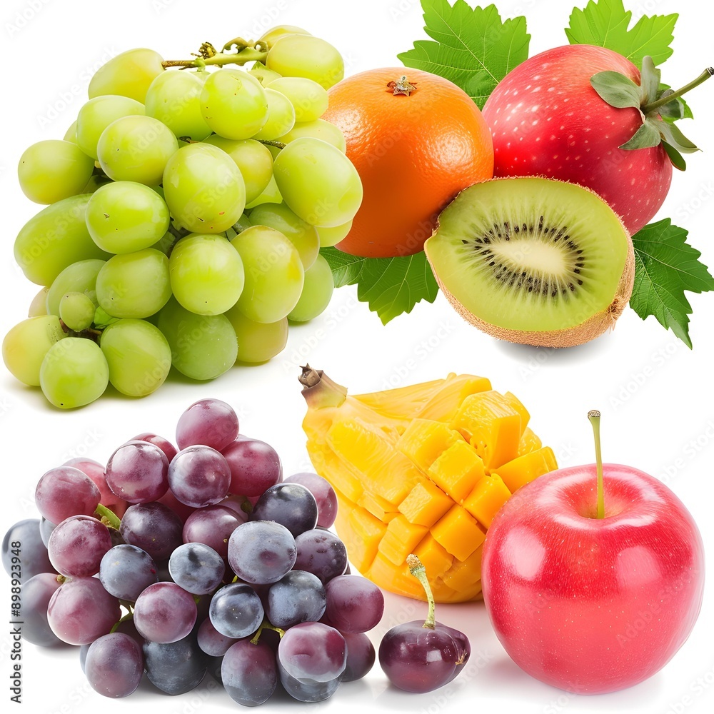 Fresh Fruit Collage with Grapes, Apple, Kiwi, Mango and Orange Fresh Fruit Collage with Grapes, Apple, Kiwi, Mango and Orange