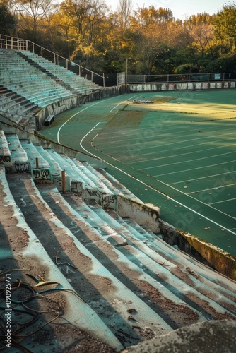 An aerial picture of a deserted soccer and football field Generative AI