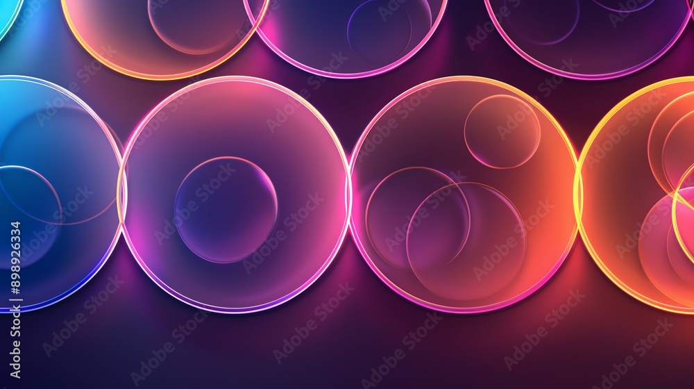 Closeup of an abstract background with glowing neon circles. Closeup of an abstract background with glowing neon circles.