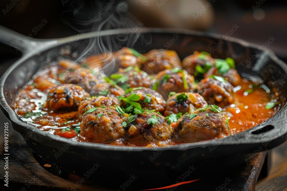 meatballs in tomato sauce in a frying pan Generative AI meatballs in tomato sauce in a frying pan Generative AI