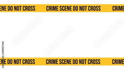 Running animation Realistic crime scene hazard footage. Crime scene orange ribbon seamless banner, police line Do Not Cross ribbon. Isolated on white background.