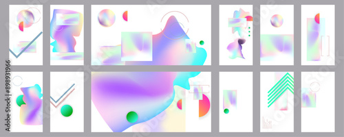 Set New foil Gradient mesh cover set of backgrounds texture foil pearl shades. Abstract stylish gradient with holographic foil. 90s, 80s