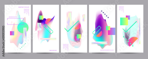 Wallpaper Mural Set New foil Gradient mesh cover set of backgrounds texture foil pearl shades. Abstract stylish gradient with holographic foil. 90s, 80s Torontodigital.ca