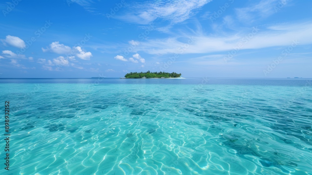 Tropical island in the ocean. Background with selective focus and copy space Tropical island in the ocean. Background with selective focus and copy space