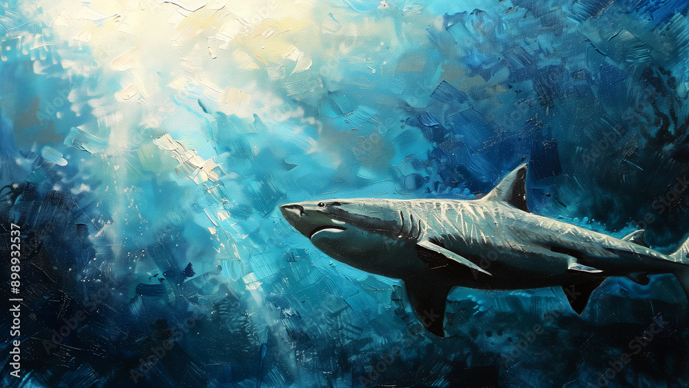 Fototapeta premium Shark Gliding Under Shining Rays