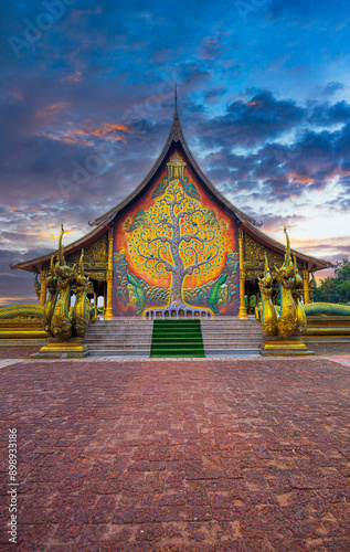 Ubon Ratchathani,Amazing Temple Sirindhorn Wararam Phuproud in Ubon Ratchathani Province at twilight time,Thailand.Thai temple with grain and photo