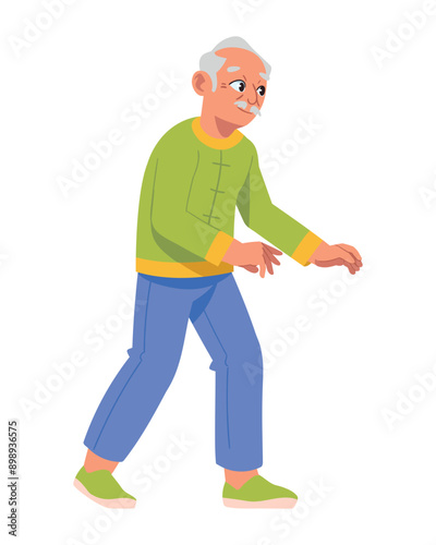 chinese grandpa walking cartoon