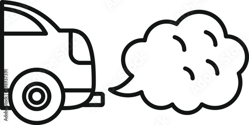 Line icon of a car emitting exhaust fumes representing the concept of pollution