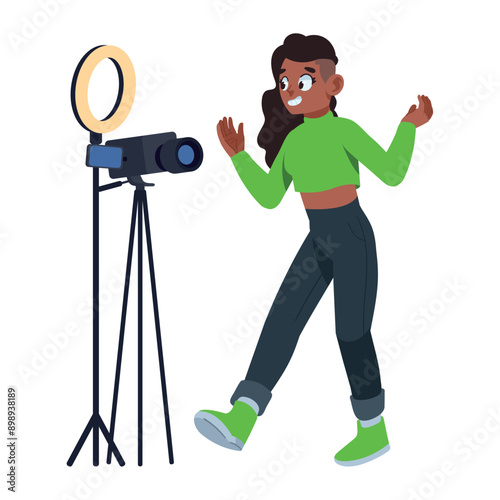 girl recording a streaming on the front camera