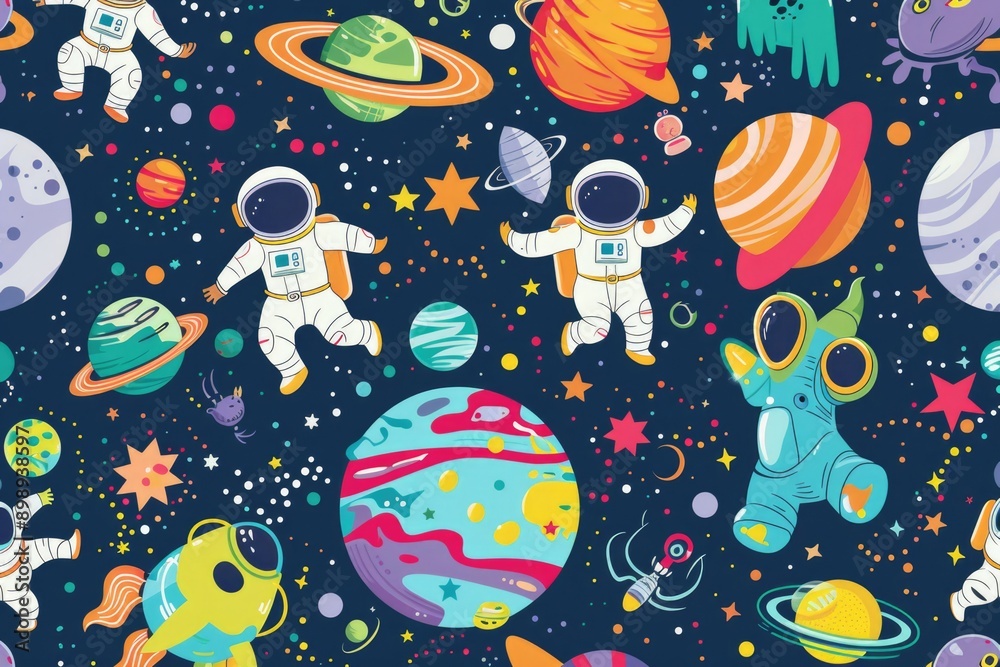 A stylized representation of the cosmos with stars and planets A stylized representation of the cosmos with stars and planets