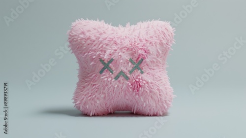 A 3D character flying like a star The character has a unique whimsical shape resembling a small figure with a large round head and tiny body The entire surface of the character is covered in a fluffy