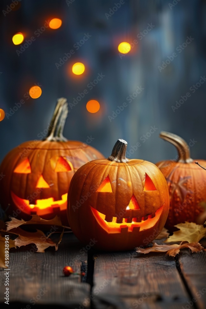 Fototapeta premium Carved Pumpkins in Halloween Decor