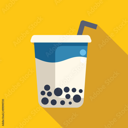 Plastic cup of refreshing taiwanese bubble tea drink with black tapioca balls at the bottom