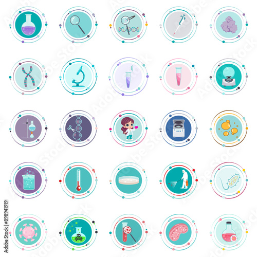 Science and laboratory themed cartoon illustration icon set