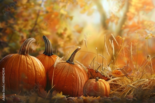 A group of pumpkins sitting on top of a pile of hay, perfect for fall or harvest themed images